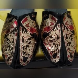 Vintage Women's Black, Red & Gold leather Slides
